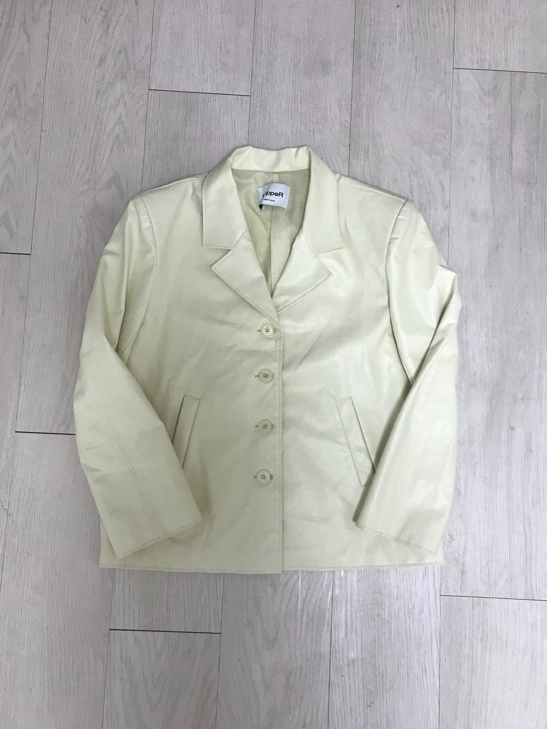 아이보리 오버핏 여성 레더 가죽 자켓 상품이미지1