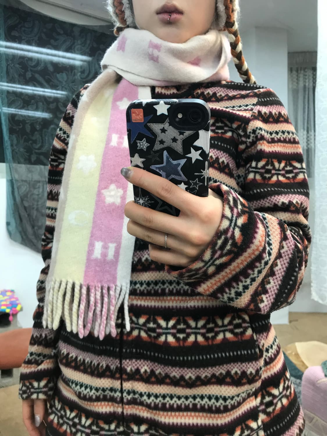 빈티지 알파벳 스트라이프 머플러 목도리  상품이미지1