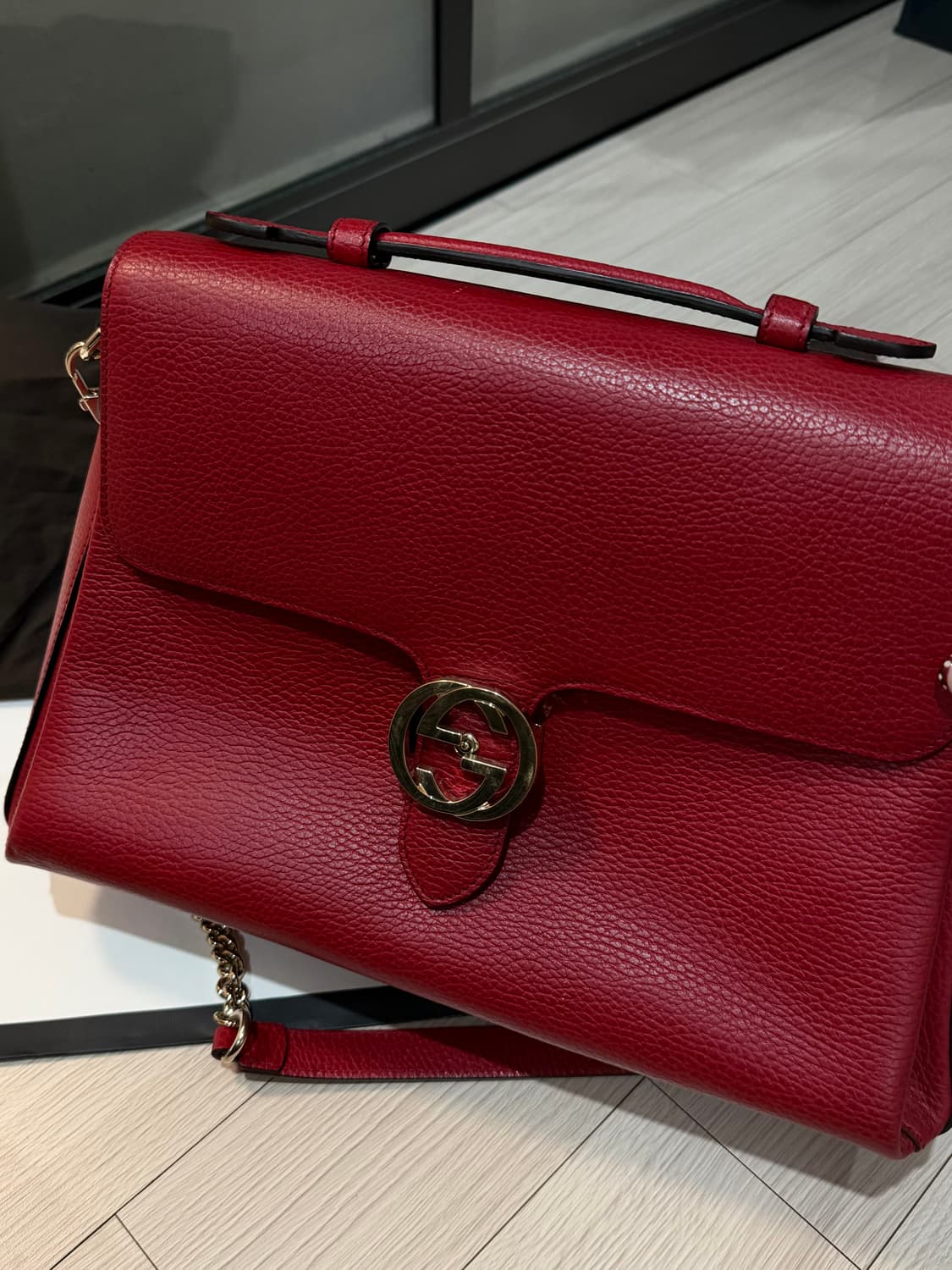 구찌 탑핸들 체인 숄더백 버건디 상품이미지2