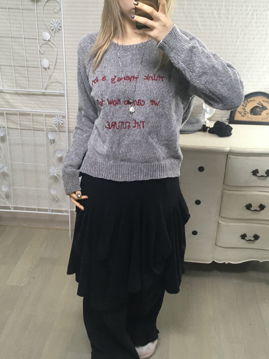 일본빈티지 차콜 윈터 레터링 니트 상품이미지4