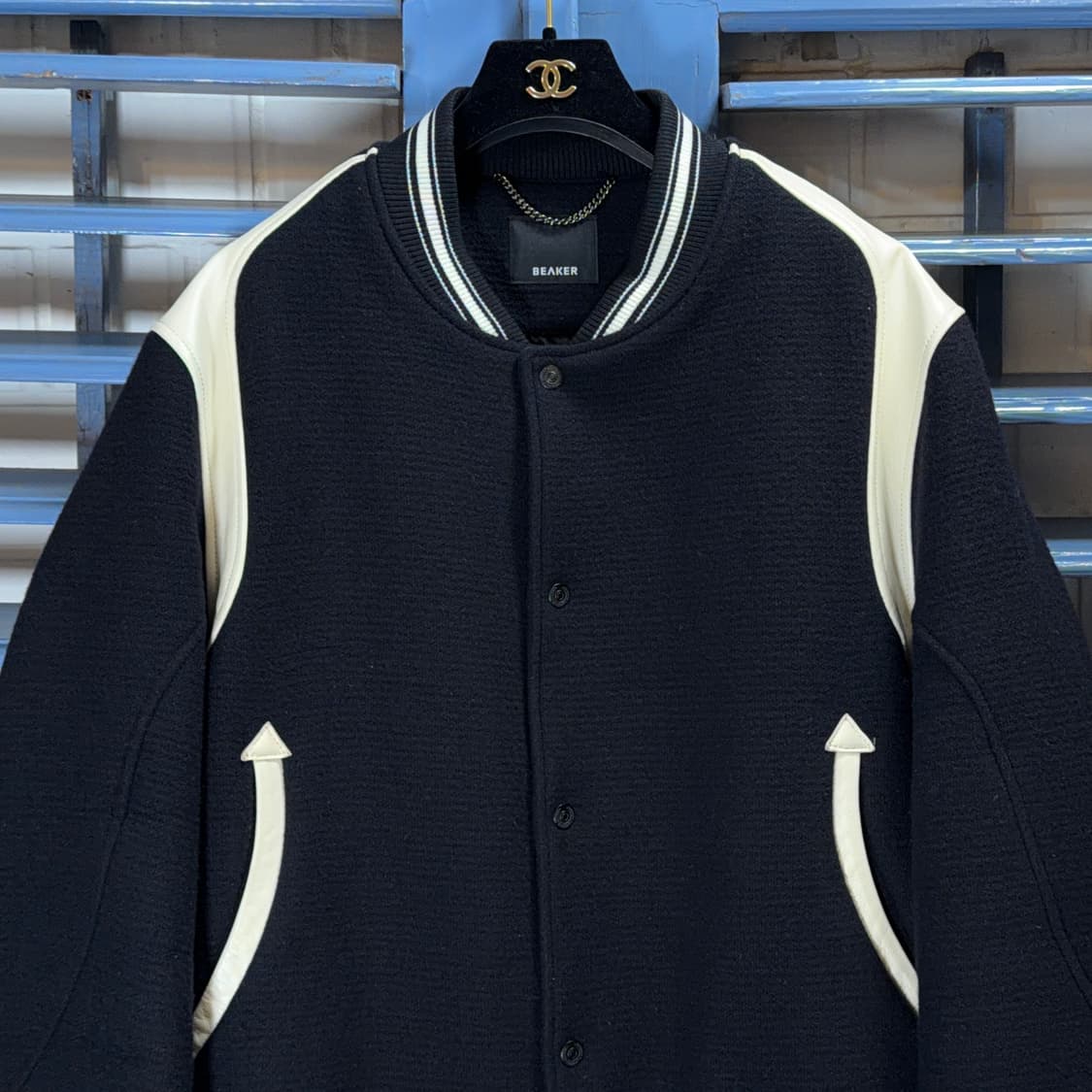 비이커 25SS 울&레더 바시티 자켓 상품이미지3