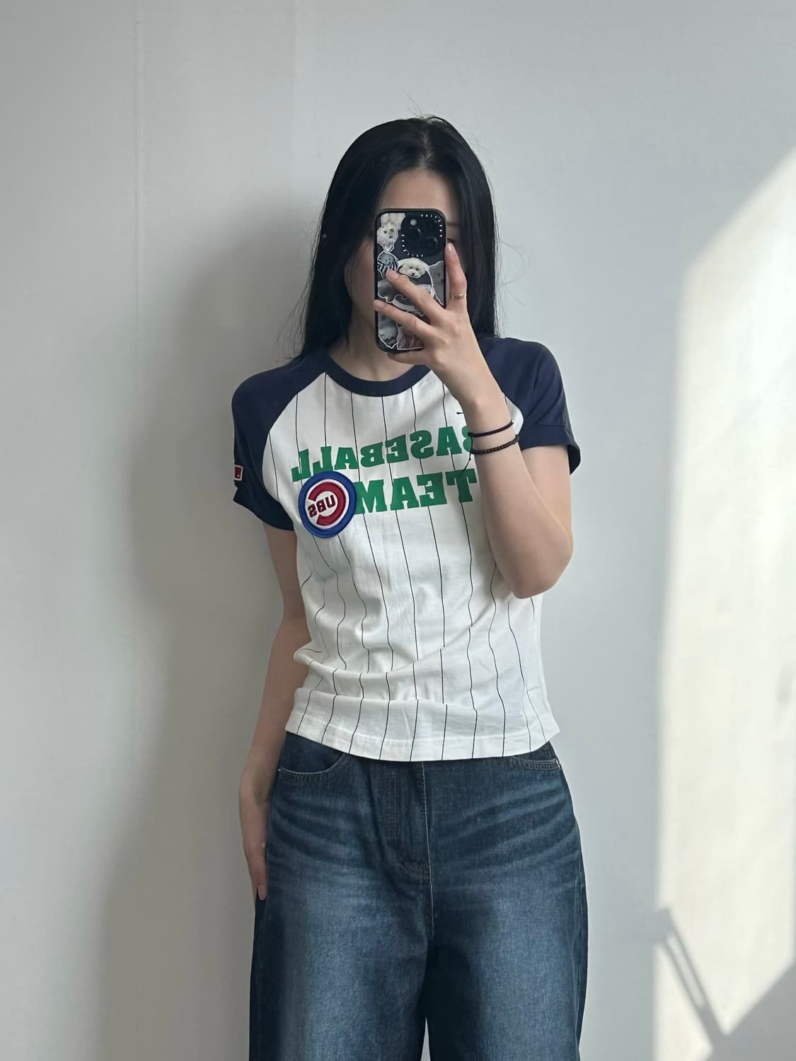 MLB 나그랑배색 스트라이프 반팔 티셔츠 상품이미지1