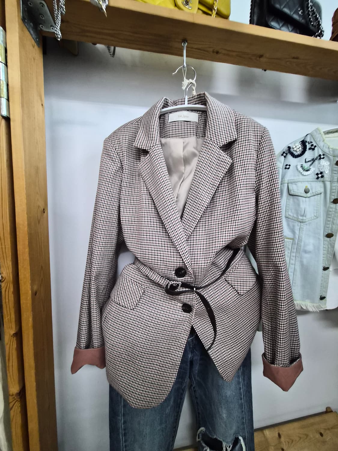 더 아이잗 체크벨트 롱자켓 상품이미지7