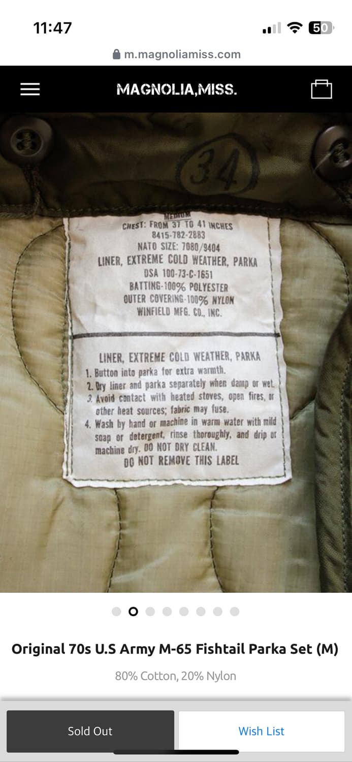 오리지널 피쉬테일 M-65 개파카 M사이즈 팝니다 상품이미지7