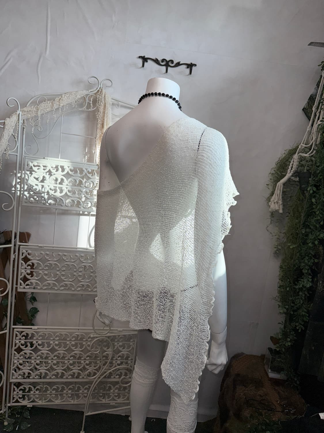White grunge loose summer knit warmer 상품이미지6