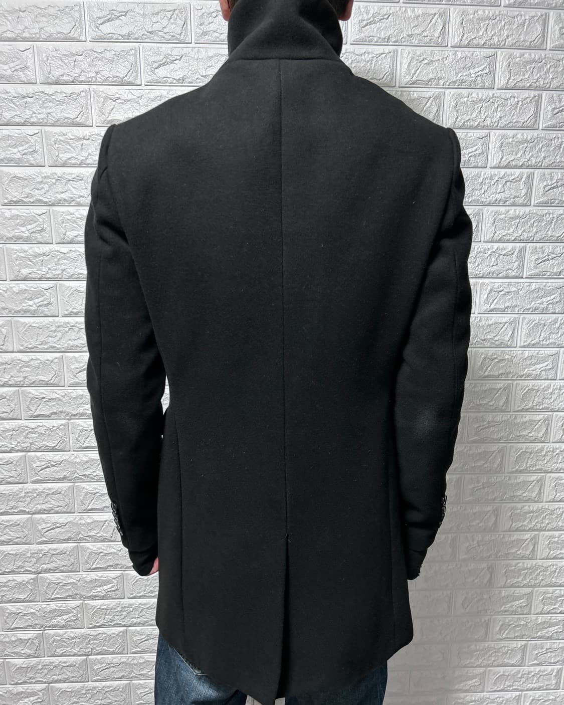 울 비대칭 버튼 하이넥 코트 상품이미지4