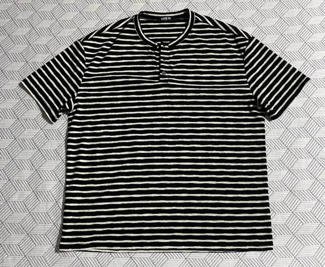 드로우핏 러프 스트라이프 헨리넥 티셔츠 블랙 L 상품이미지2