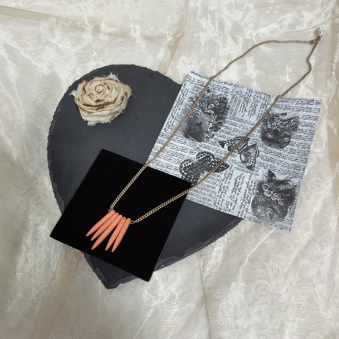 빈티지 중세 오랜지 송석 쿠바체인 목걸이 상품이미지2