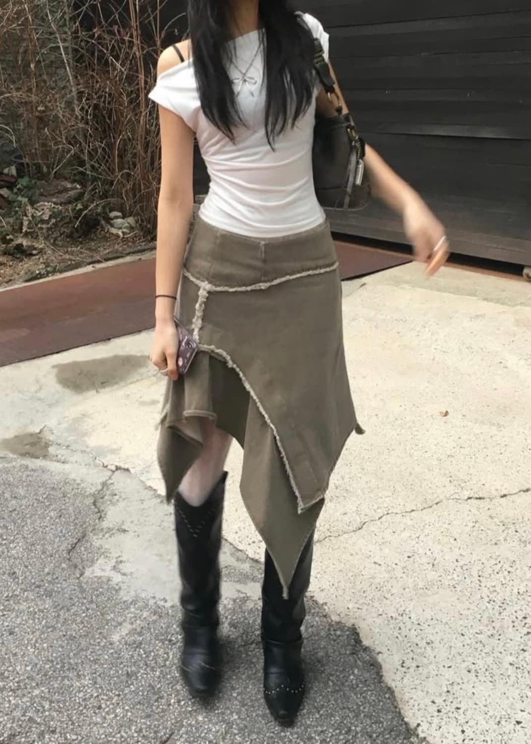 글로니 그런지 데님 스커트 카키 브라운 S 상품이미지1