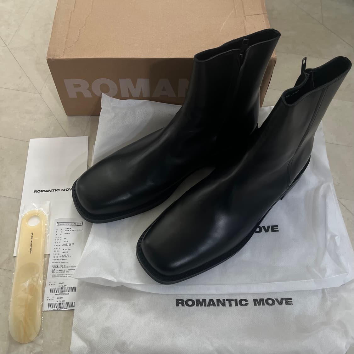 새상품(285) 로맨틱무브 미니멀 스퀘어토 집업 첼시부츠 블랙 상품이미지2