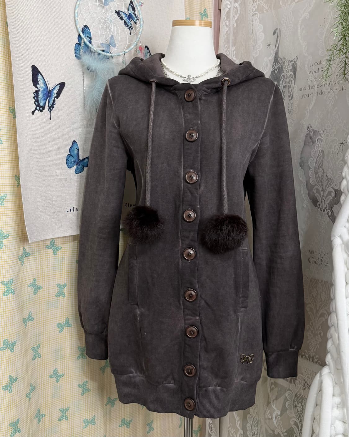 브라운 피그먼트 후드 가디건 원피스 상품이미지7