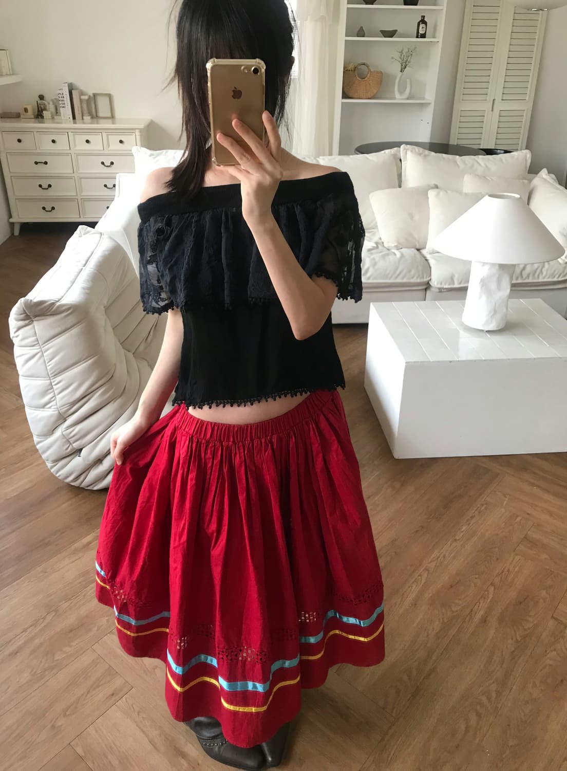 vintage red skirt 상품이미지5