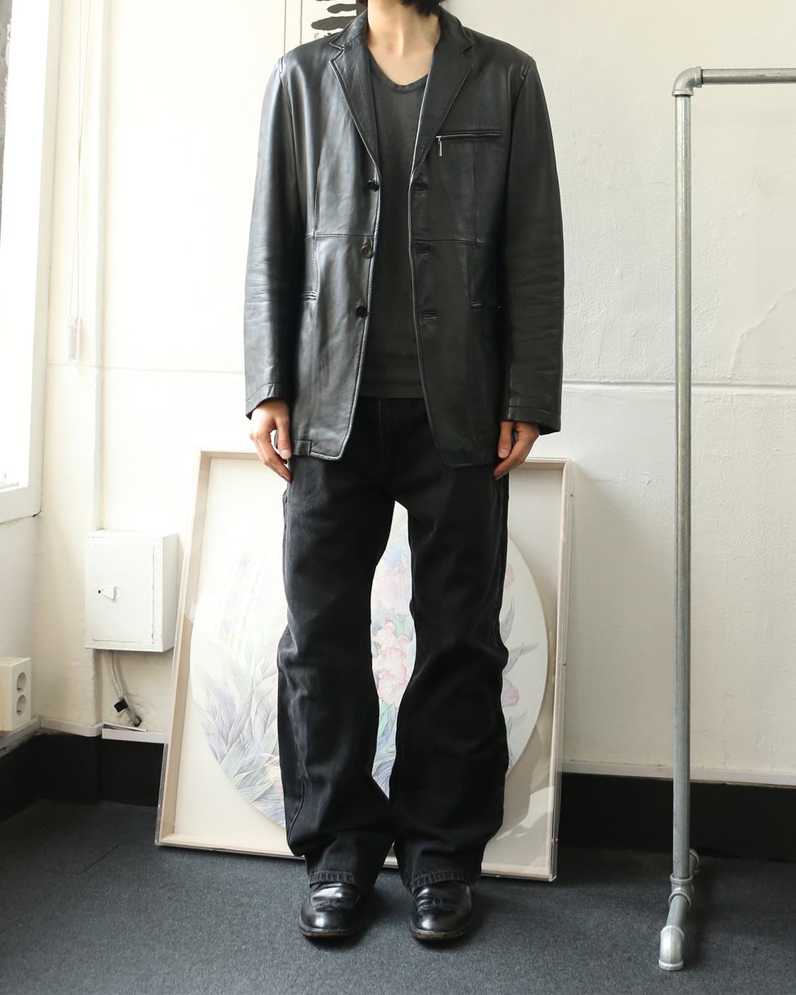 장 폴 고티에 오브제 블랙 레더 블레이저  상품이미지2