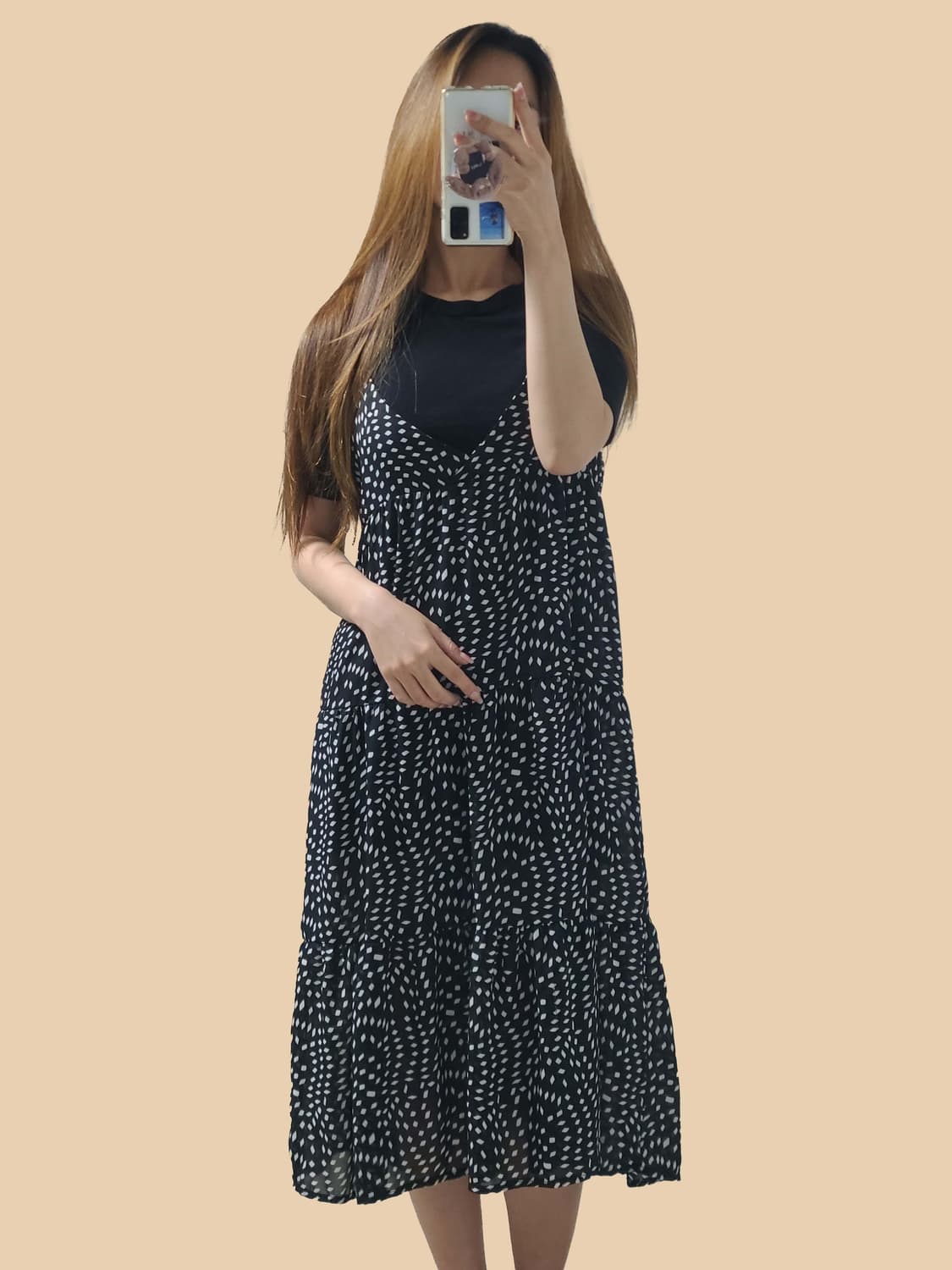 착용컷O 패턴 뷔스티에 롱원피스 상품이미지5