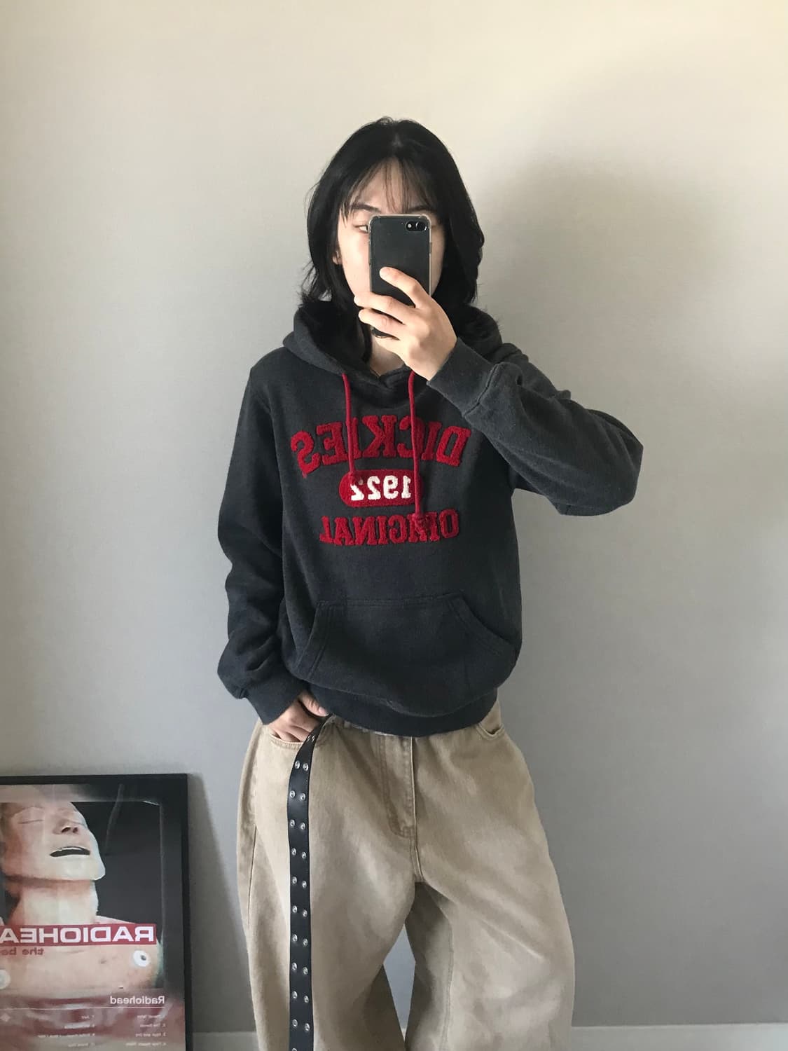 디키즈 중앙 자수 로고 차콜 후드티 상품이미지1