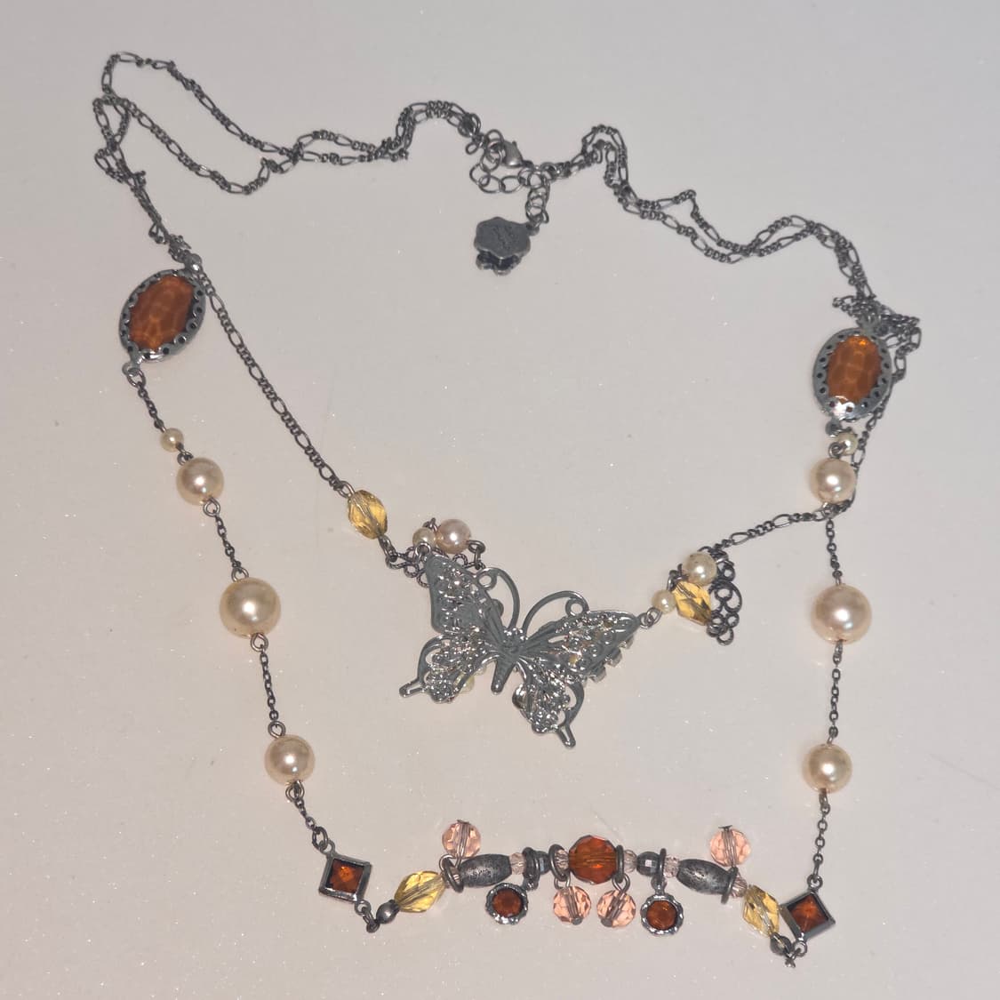 엑시즈팜 희귀 일본고전빈티지)2연줄 버터플라이 앤틱 비즈큐빅 로맨틱목걸이 상품이미지5