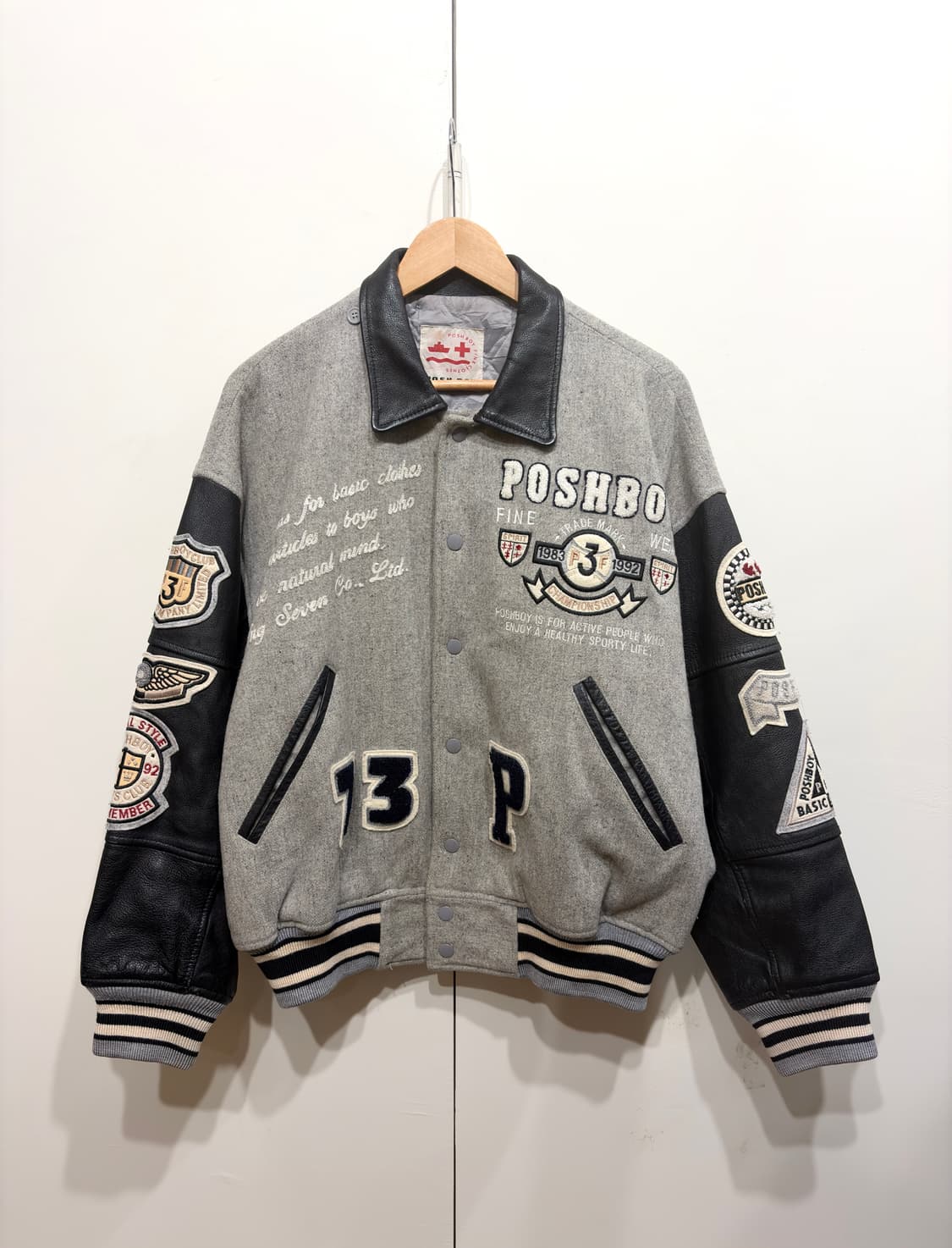 80's 포쉬보이 리얼레더 바시티 자켓 상품이미지1