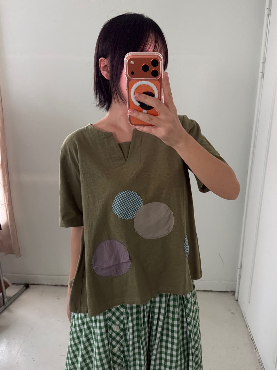 일본빈티지 패치워크 자수 반팔티 상품이미지1