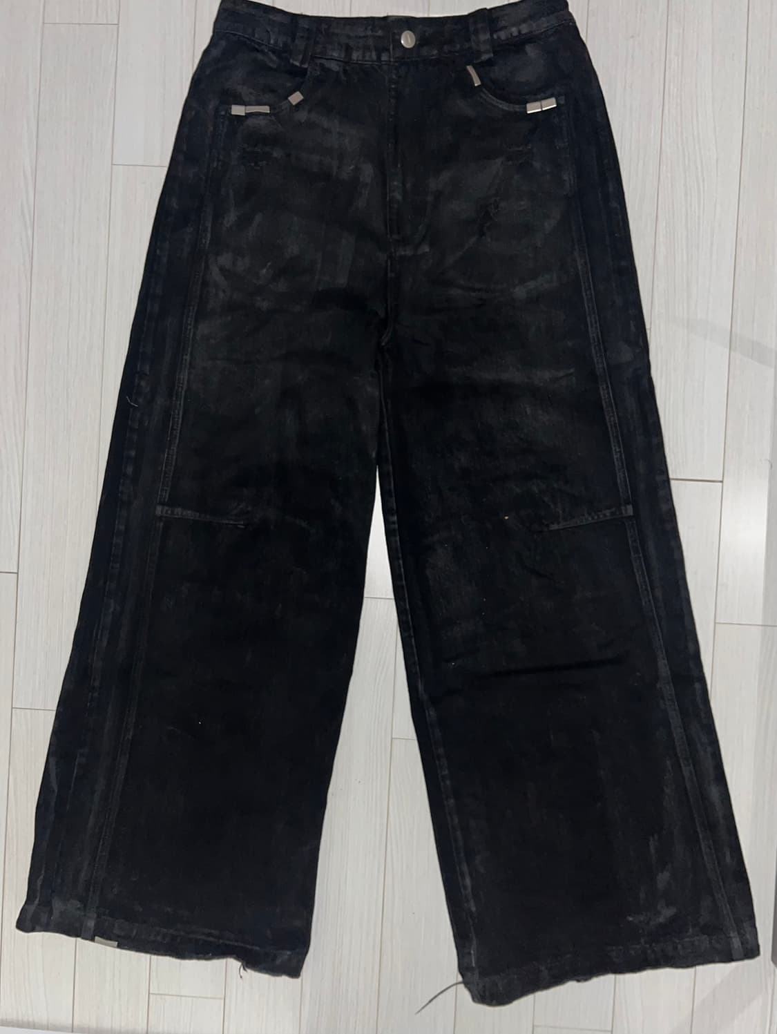 Coated black wide denim pants 상품이미지3
