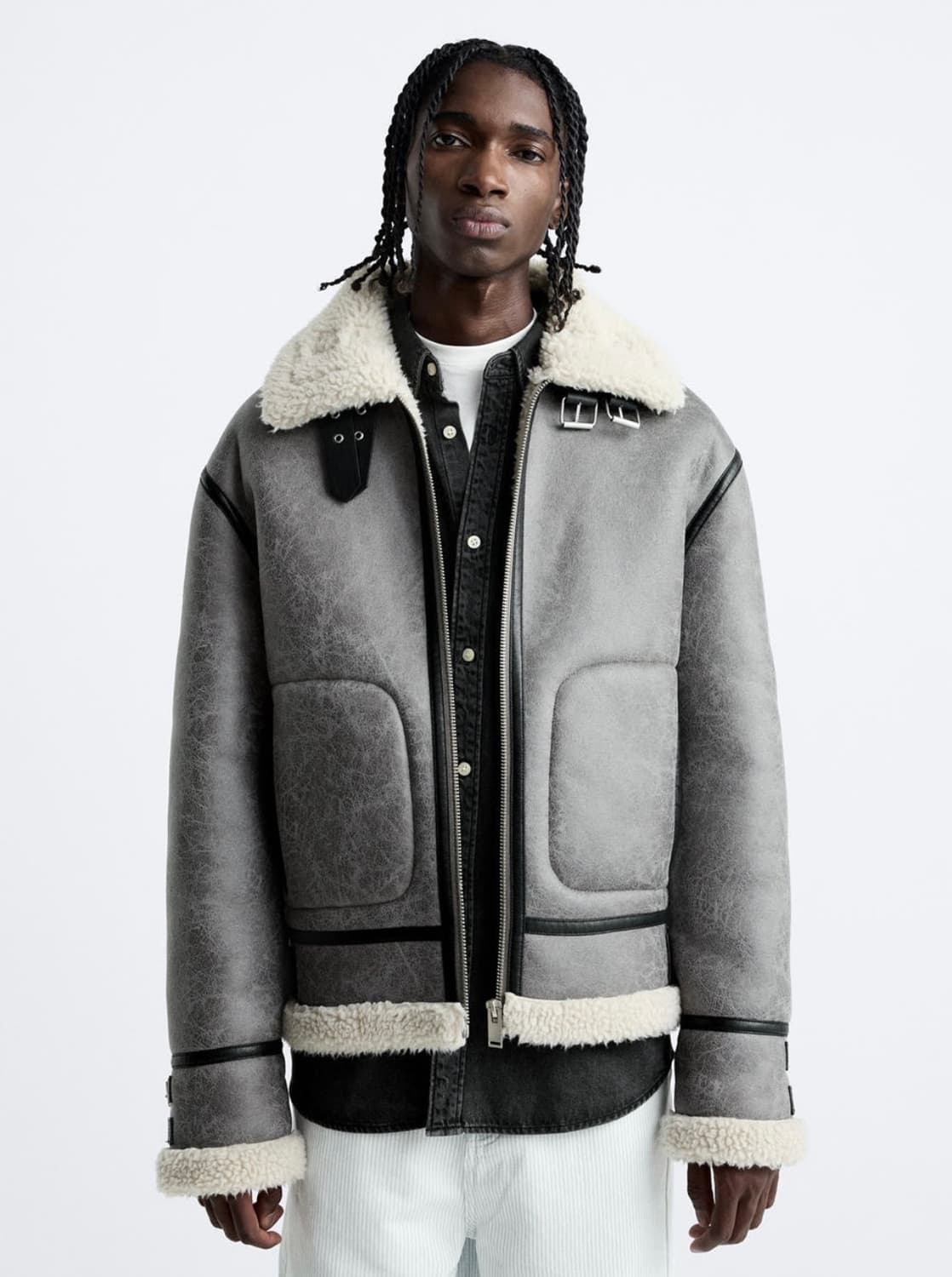 자라 ZARA 무스탕 자켓 그레이 (100-105 L) 상품이미지3