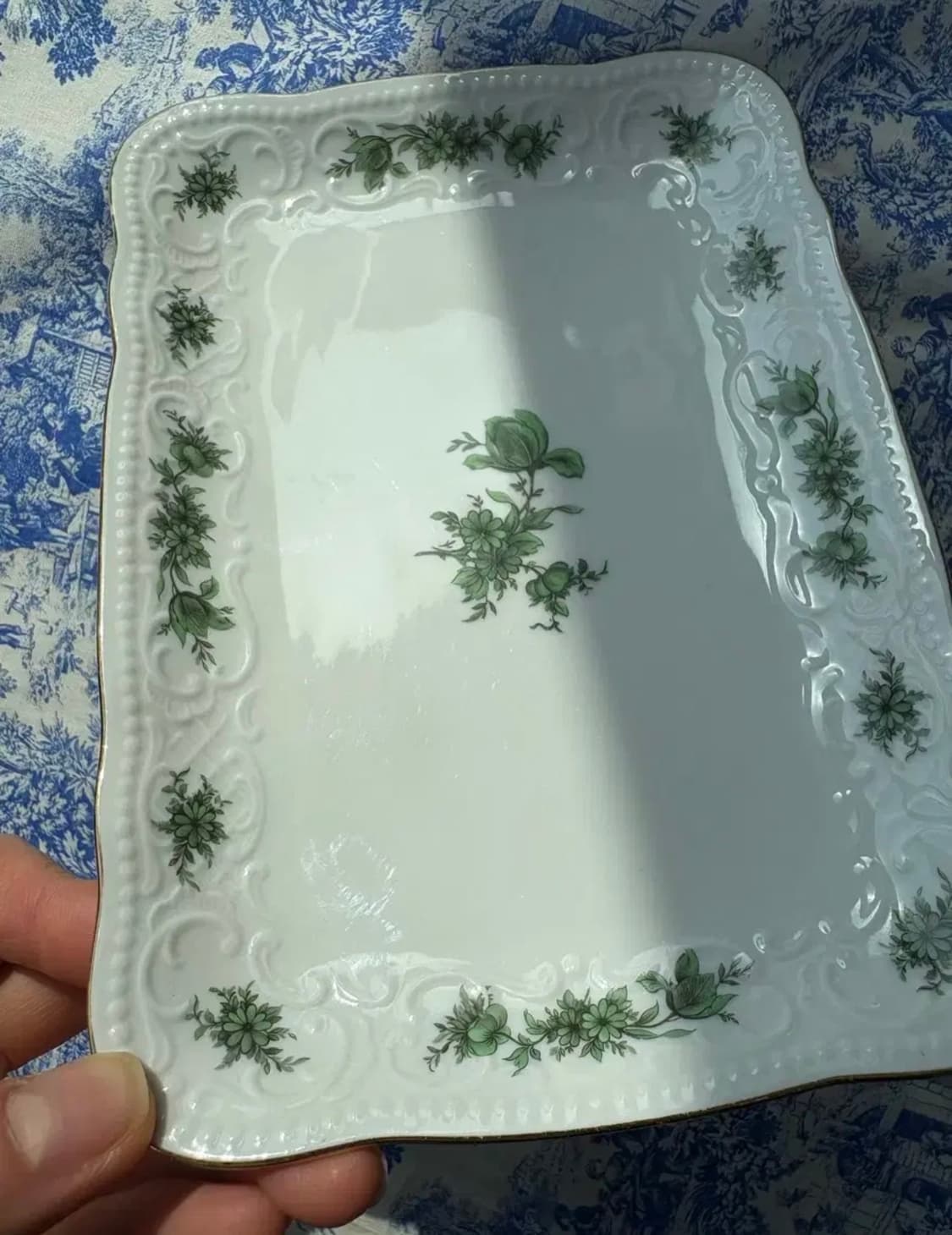 독일 빈티지 젤트만바이덴 바바리아 그린로즈 사각접시 상품이미지3