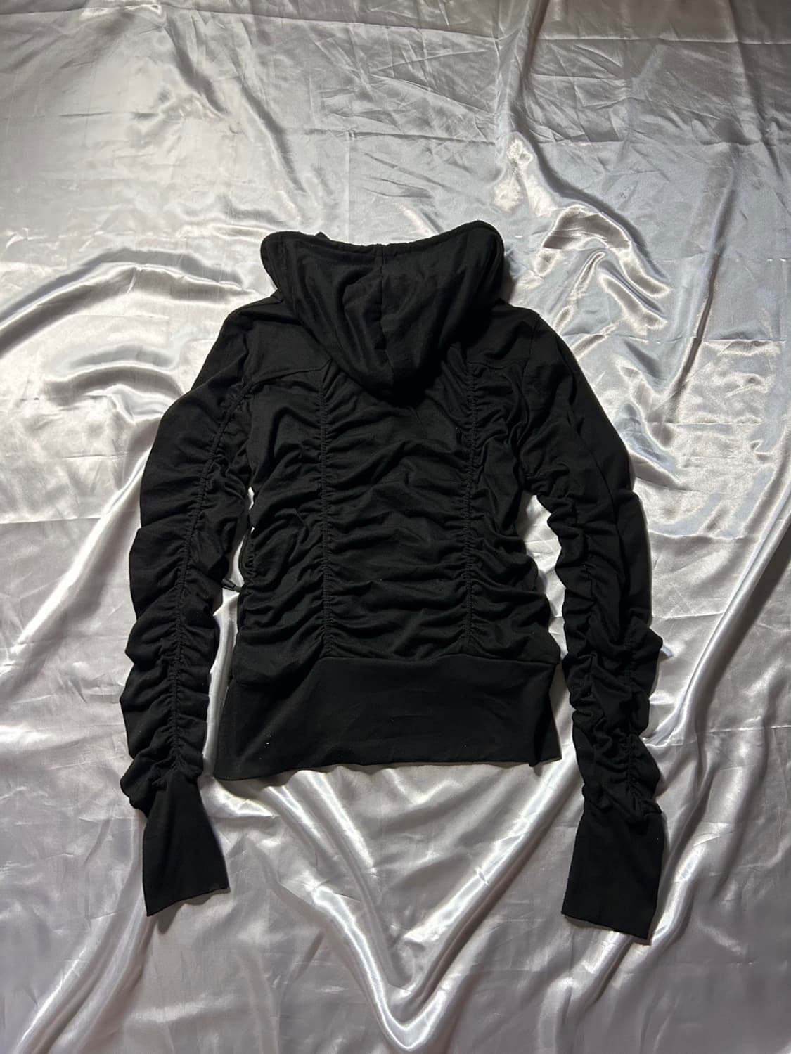 shirring black hood zip-up 상품이미지5
