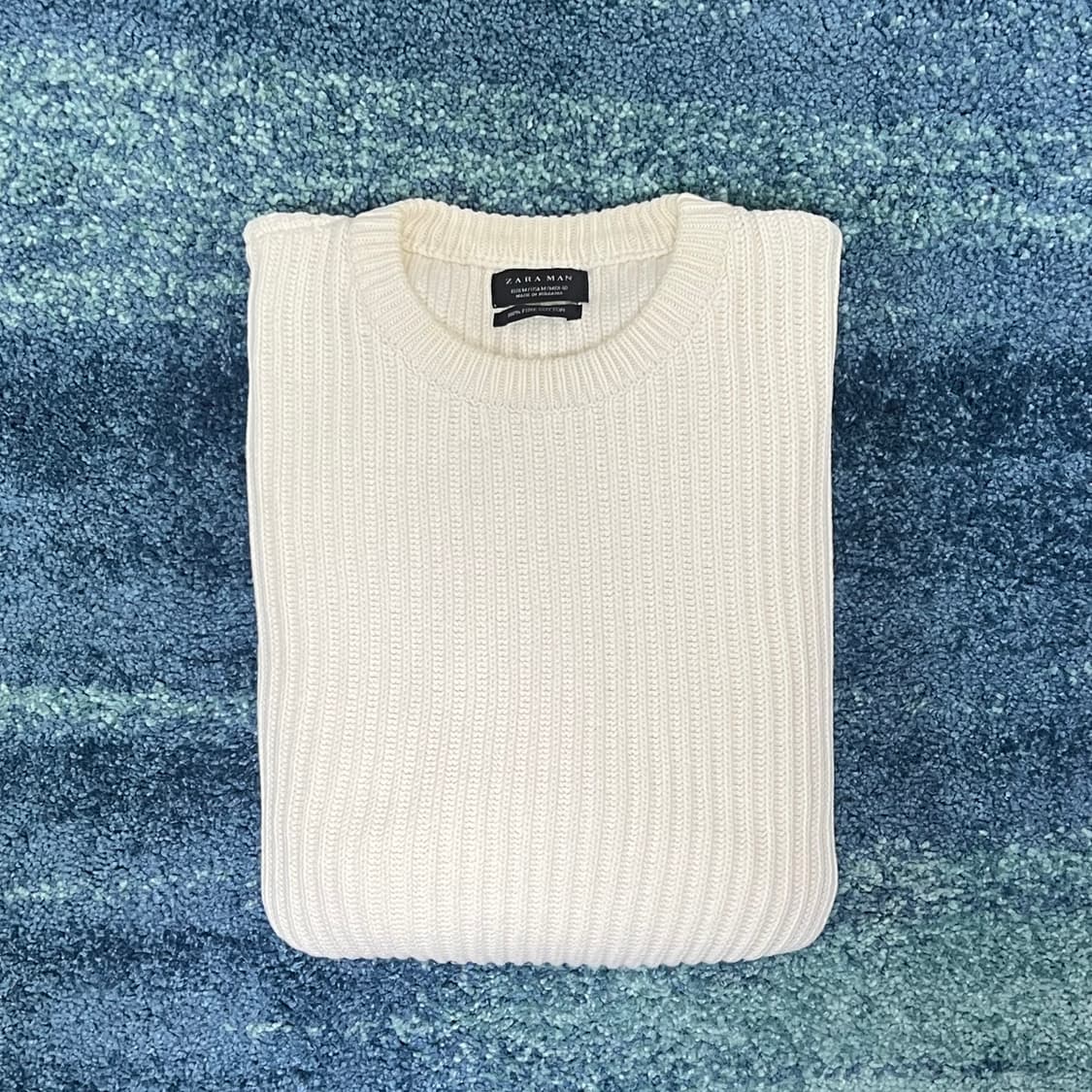 Zara Man 긴팔 라운드 니트 화이트 남(L) 상품이미지3