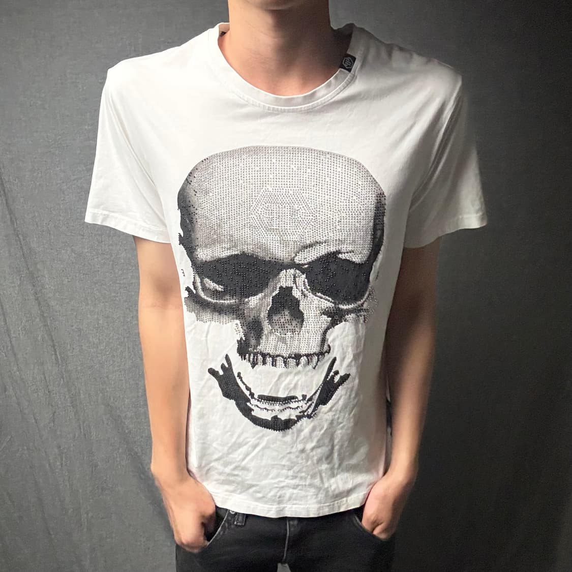 필립 플레인 해골 프린팅 화이트 반팔 상품이미지1