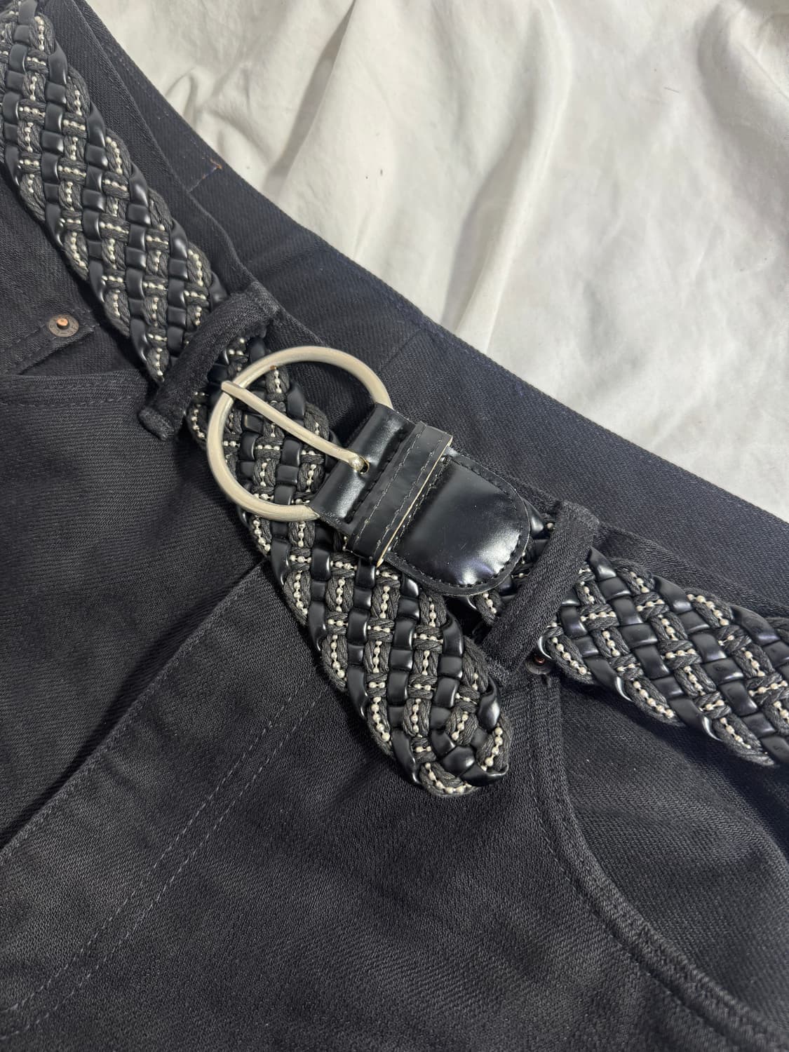 빈티지 볼 스터드 위빙 레더 벨트 상품이미지4