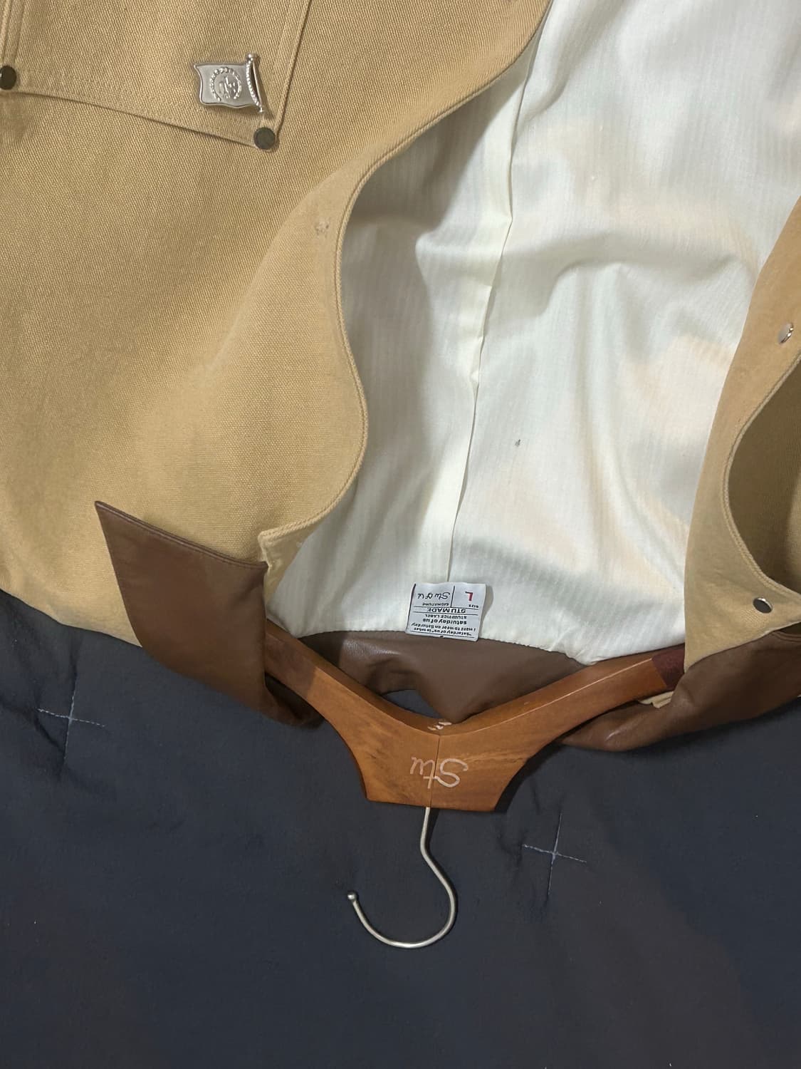 L) STU 레더 카라 워크 자켓 베이지 상품이미지4