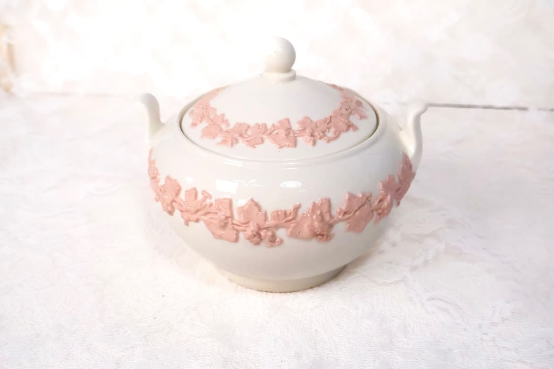 [영국앤틱](레어)웨지우드 퀸즈웨어 핑크 온 크림 슈가볼 상품이미지3