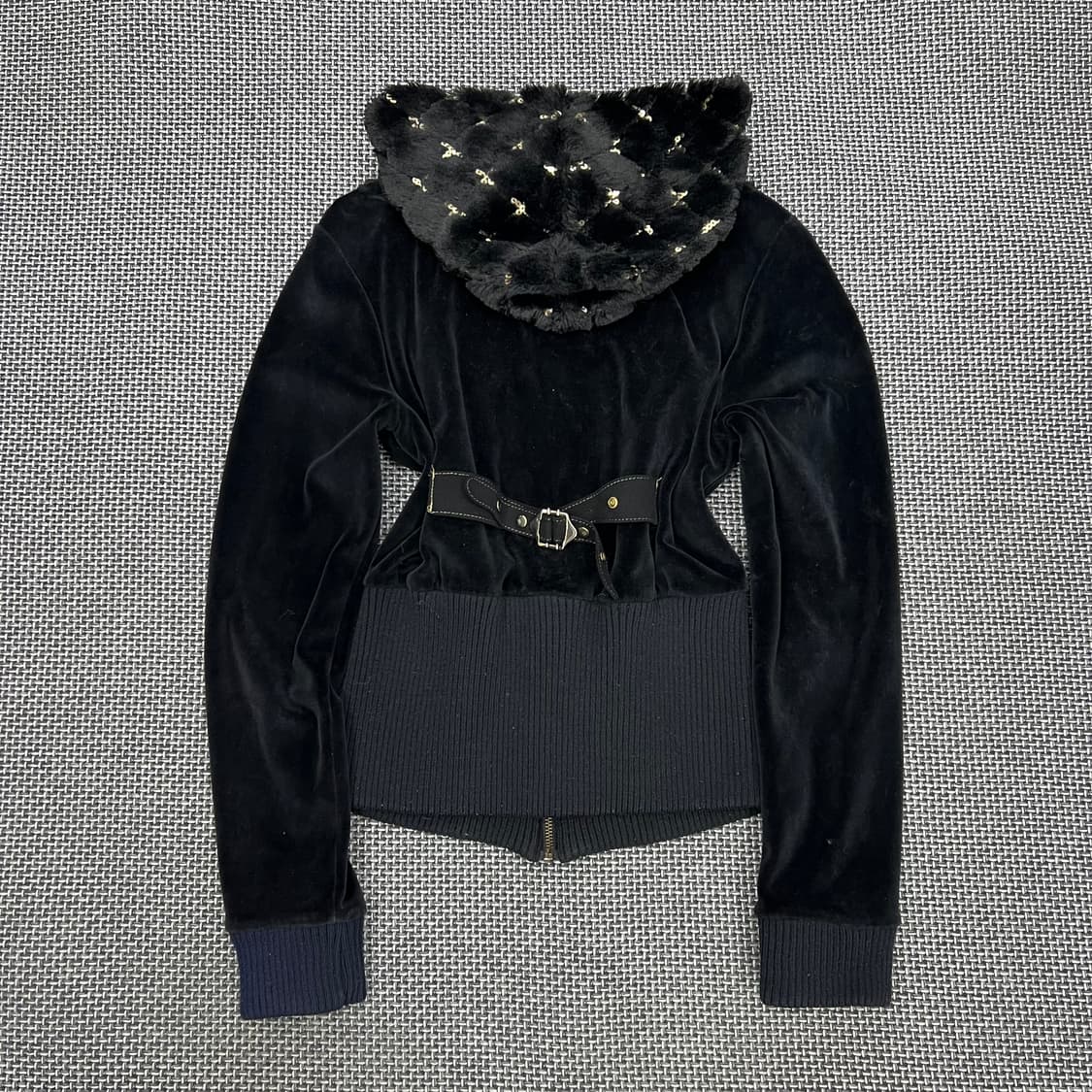 빈티지 펑크 갸루 벨벳 후드집업 상품이미지3