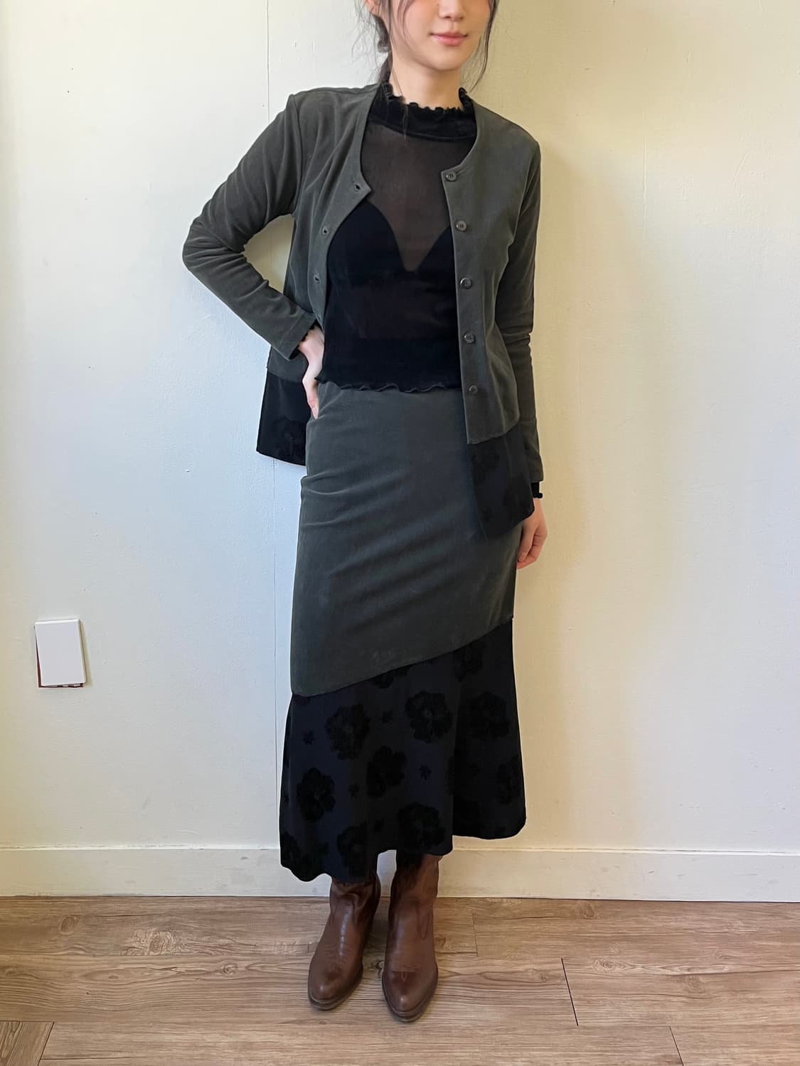 PARANOIA 올리브 레이어드 가디건 set up 상품이미지3