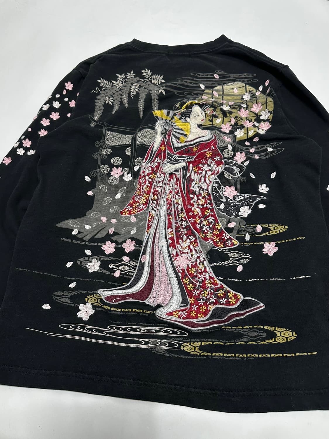 華鳥風月 오리엔탈 기모노 벚꽃 자수 롱슬리브 긴팔티셔츠 일본빈티지 상품이미지8