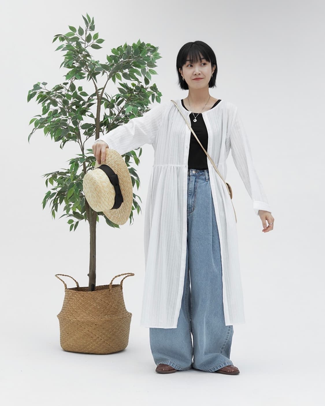 baon 롱 셔츠 원피스+반팔티 (블라우스 원피스) 상품이미지3