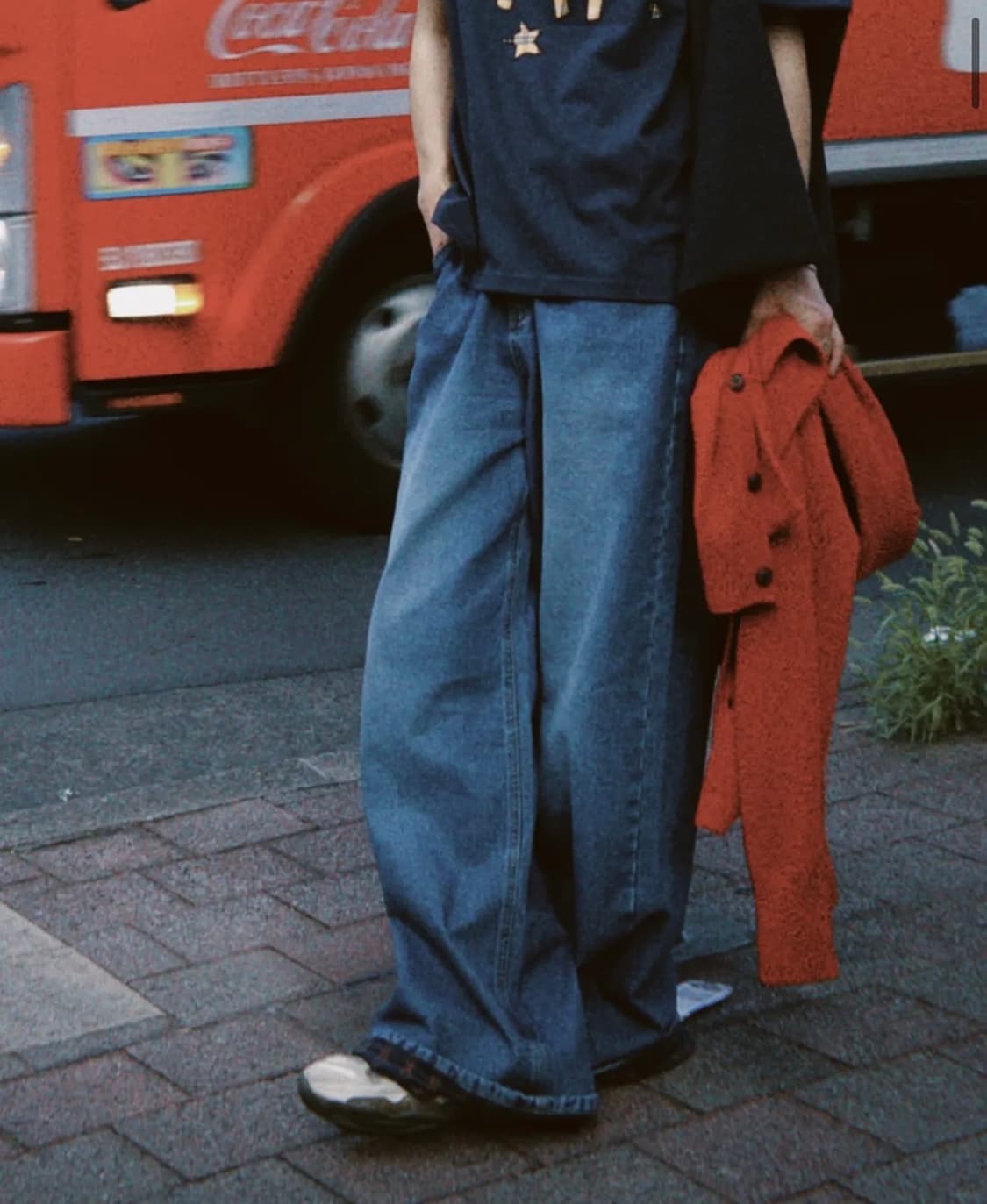 투웨이 히든 체크 와이드 데님 팬츠 상품이미지1