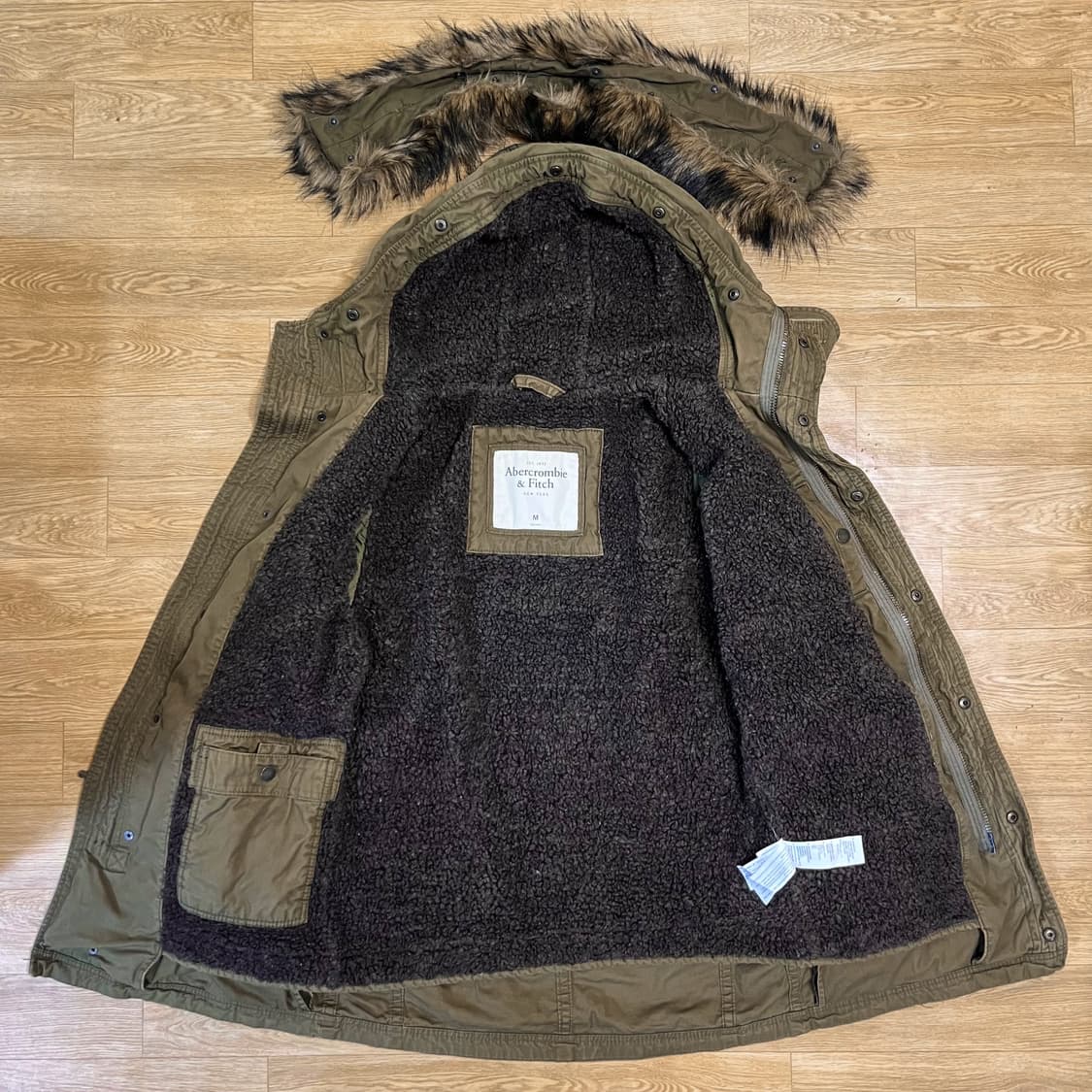 정품/오버M) 아베크롬비 프리미엄 아우터 쉐르파 양털 후드퍼 야상 패딩 상품이미지2
