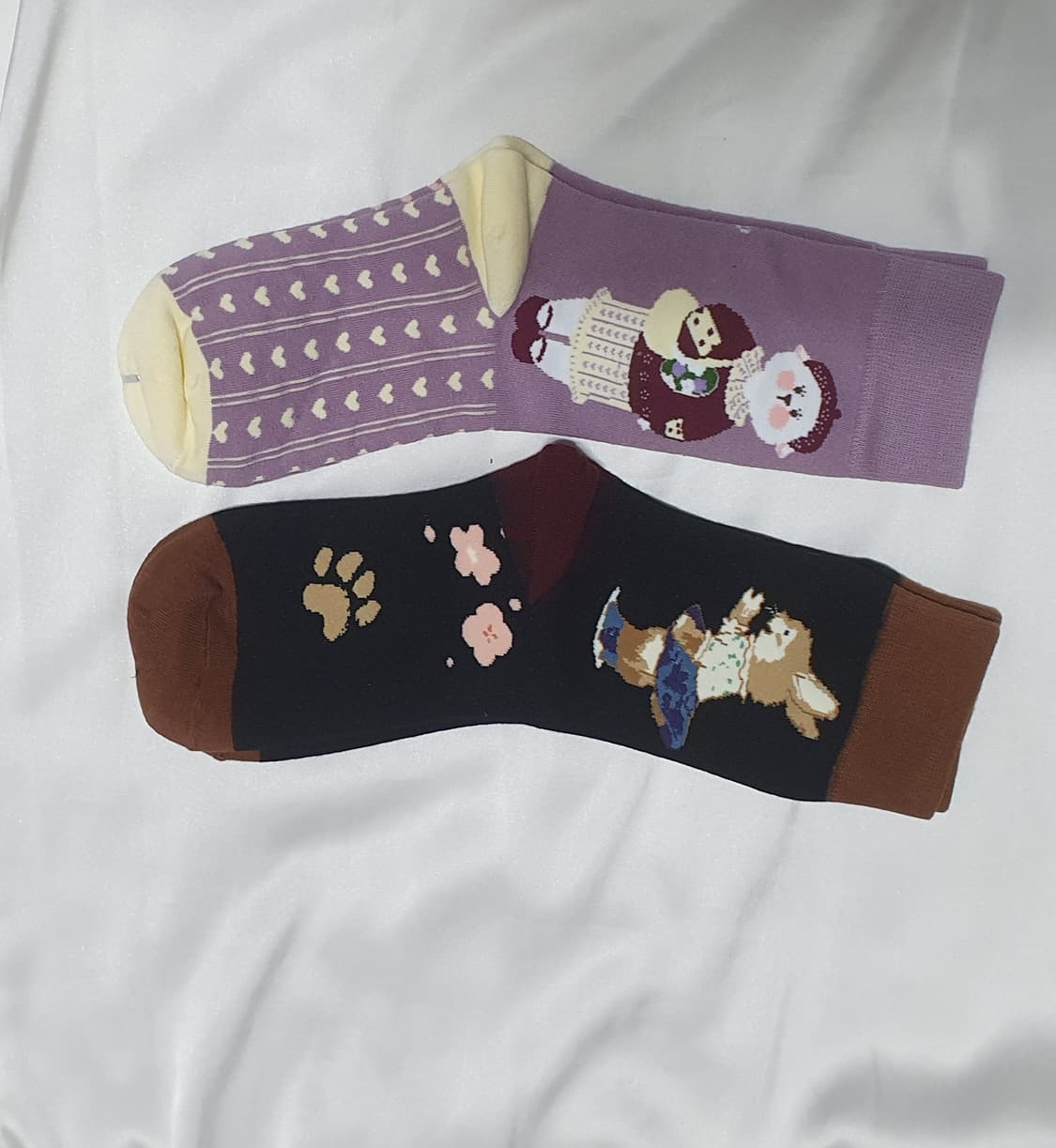 퍼플 레드와인 고양이 토끼 하트 발자국 양말 상품이미지5