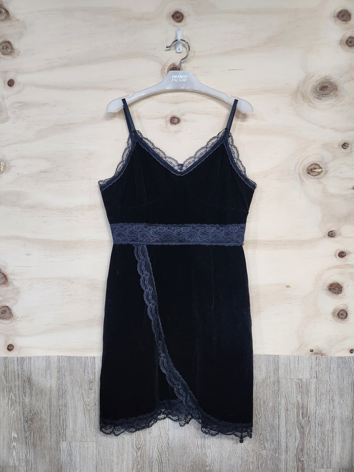 1098) 블랙 벨벳 레이스 슬립 미니 원피스 상품이미지1