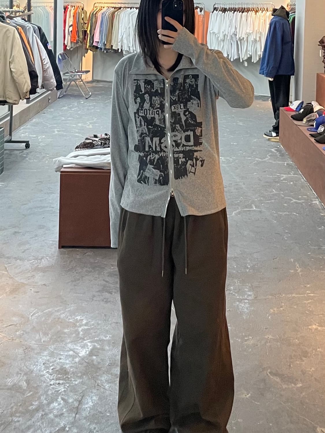 빈티지 레터링 집업 긴팔 티셔츠 H1256 상품이미지1