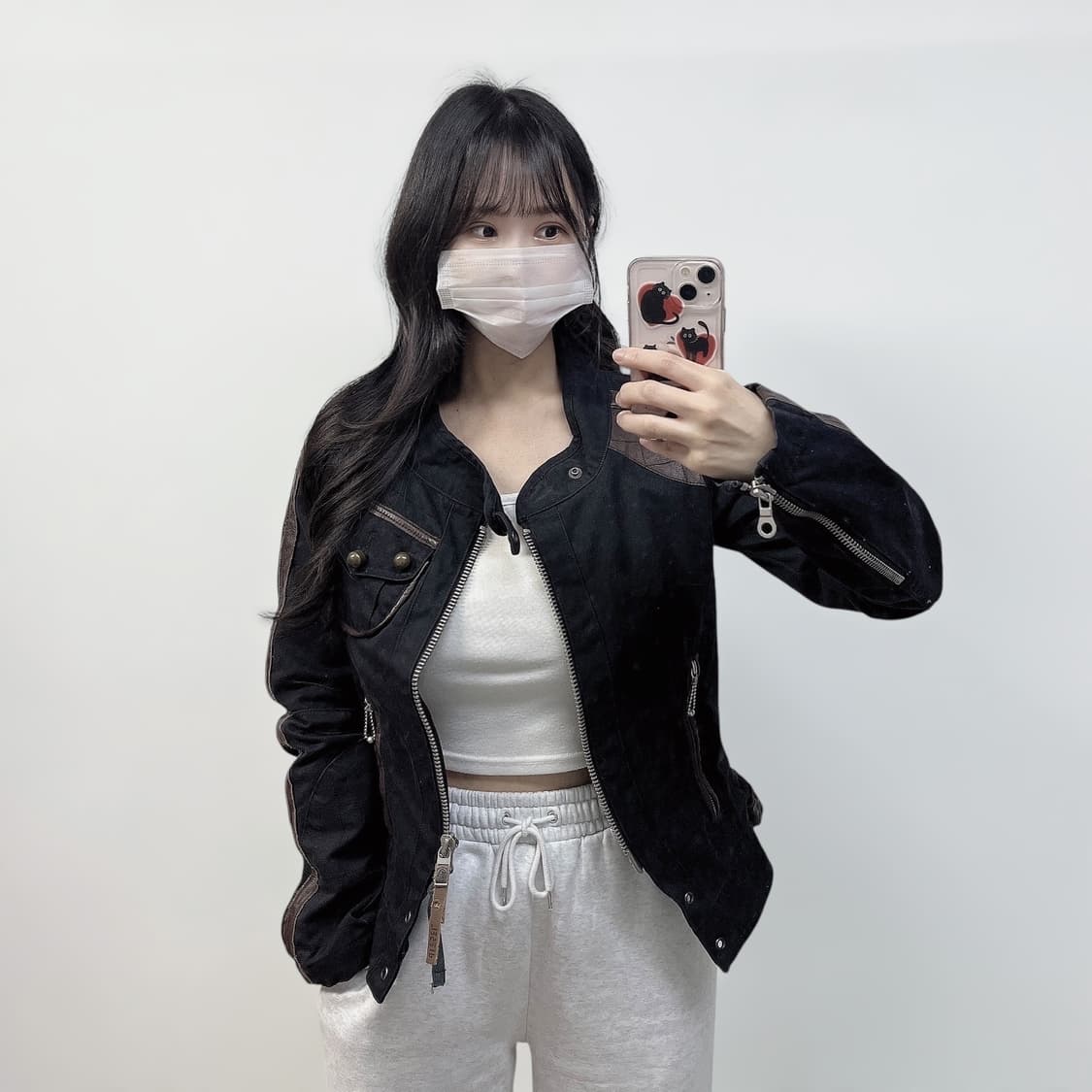 디젤 Diesel 아일렛 크롭 바이커 자켓 블랙 상품이미지1