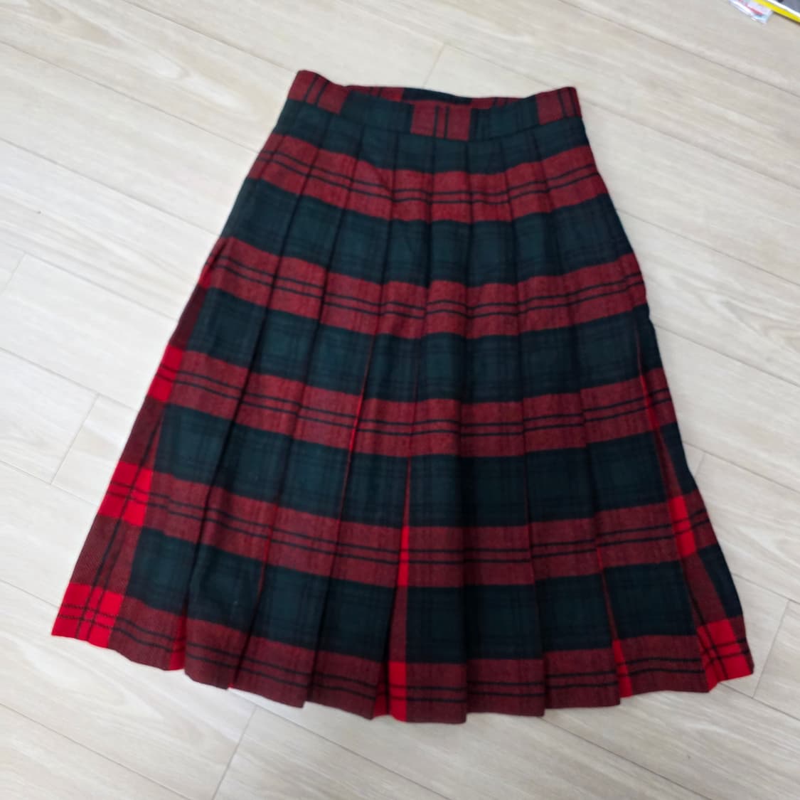 일본빈티지)연말겨울 레드x그린 모리걸st 타탄체크 킬트 버클랩 스커트 상품이미지4