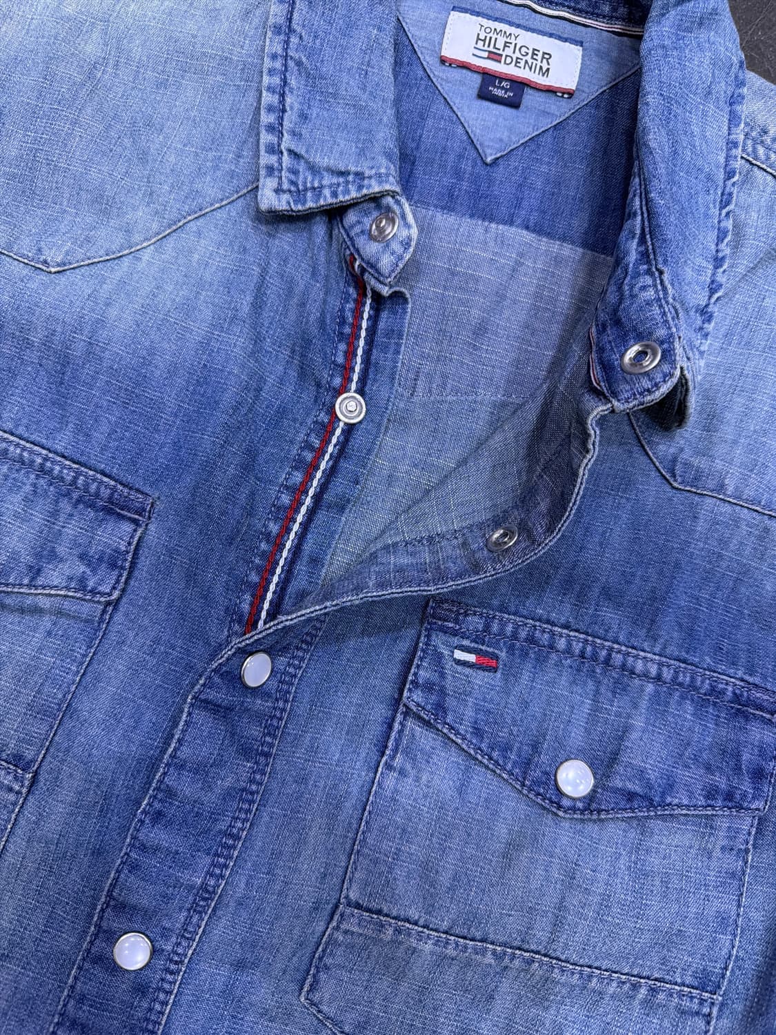타미힐피거 웨스턴 3라인 스티치 빈티지 워싱 데님셔츠 L 상품이미지6