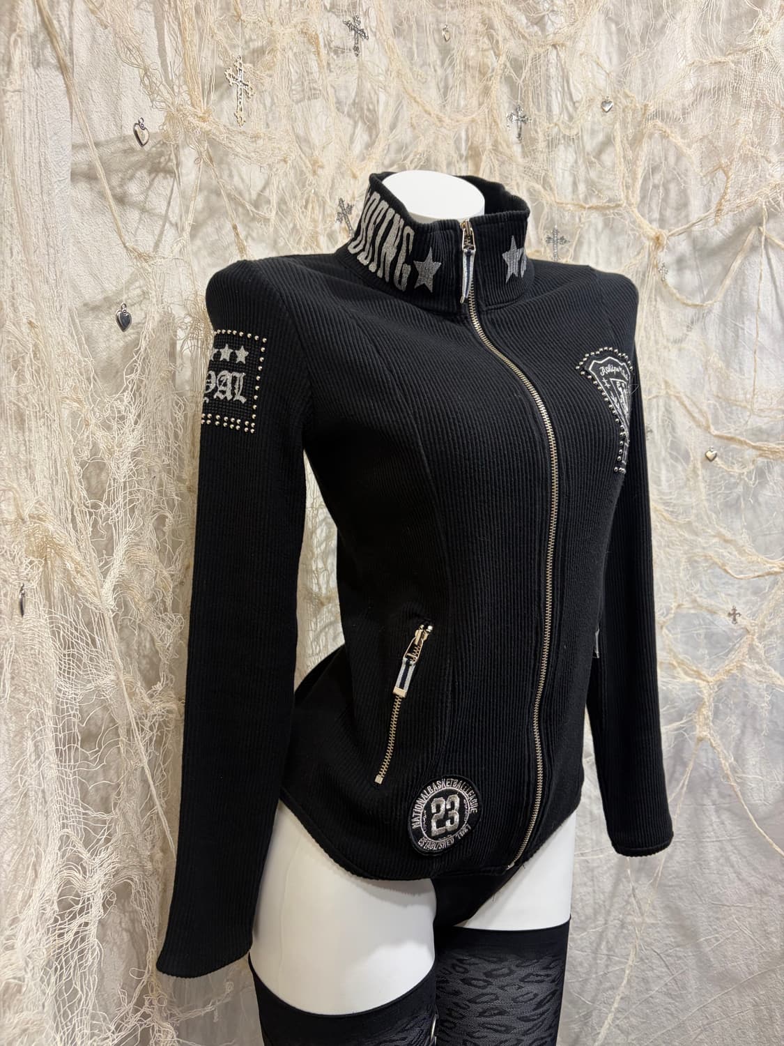 Y2K high-neck stud Glitter zip up 상품이미지6