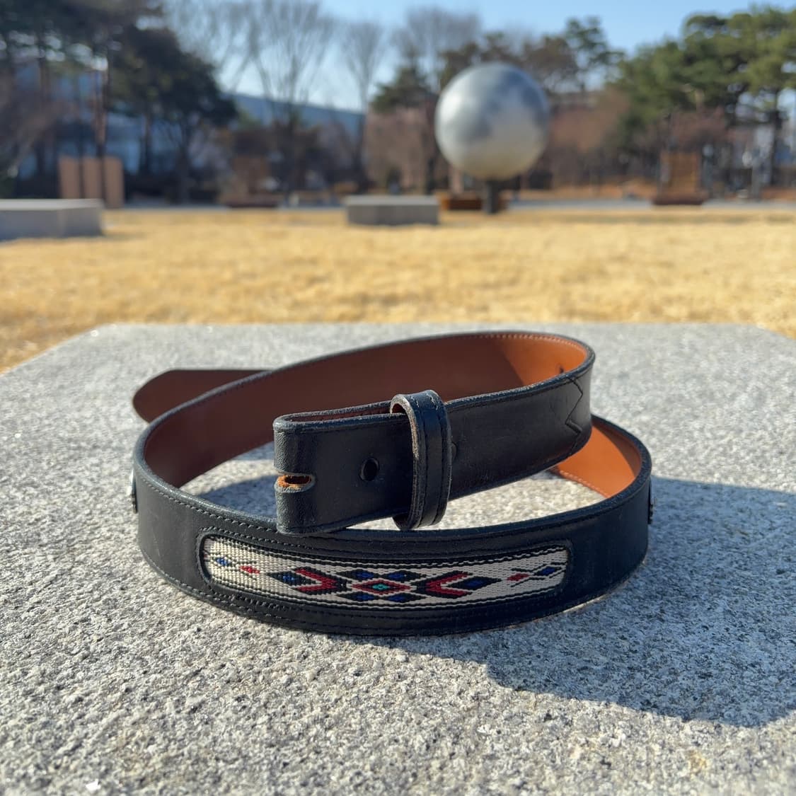 네이티브 패턴 콘초 웨스턴 레더 벨트 Made in USA 상품이미지1