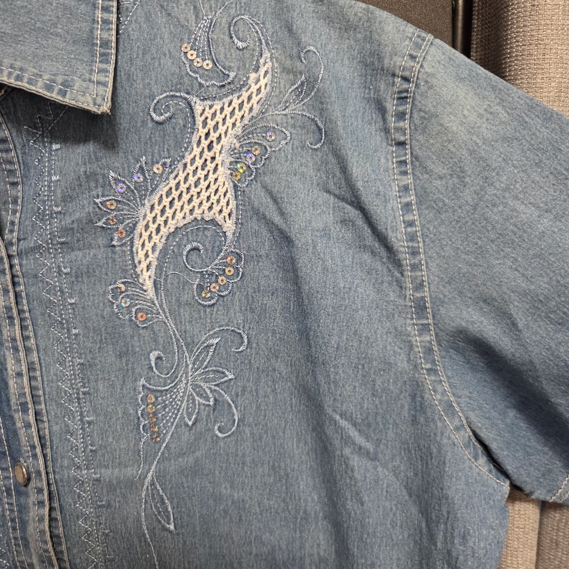 Japanese vintage 데님 반팔 셔츠 XL(105) 상품이미지3