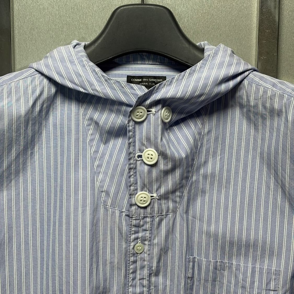 M) 꼼데가르송 옴므 플러스 스트라이프 후드 셔츠 상품이미지3