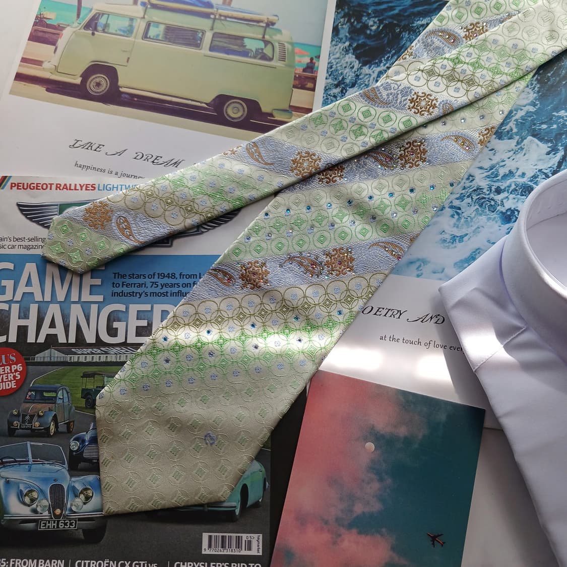 밀라숀 실크 그린 기하 패턴 넥타이 9.2cm A등급 A18375
 상품이미지3