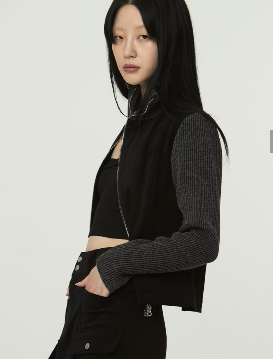 정가 169,000원) 큐리티 니트 슬리브 자켓 블랙 상품이미지4