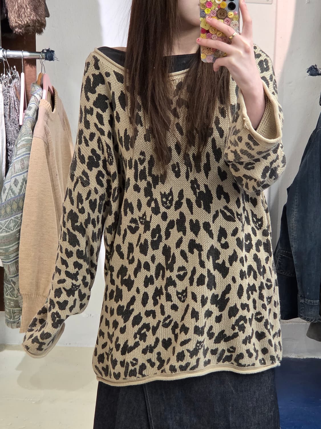 Japanese vtg CAT 갸루 레오파드 슬리브 상품이미지3